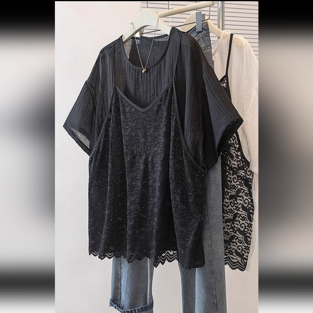 NWT Black Lace Women Blouse